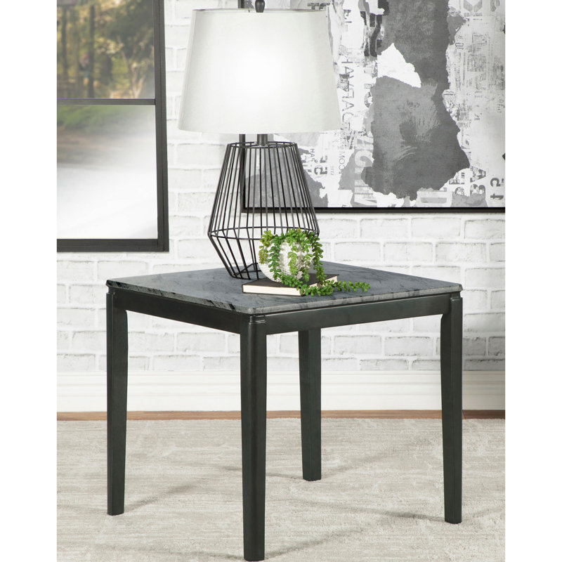 Table de bout rectangulaire en faux marbre gris et noir, 23,5 po de largeur, 22 po de hauteur, bois franc asiatique, pour l'espace de vie principal, espace