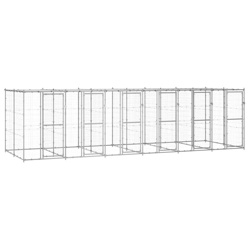 Chenil pour chien en acier galvanisé Vidaxl, PE 130,1 pieds carrés Durable, Argent argent, H 70,9 po x l 259,8 po x P 86,6 po