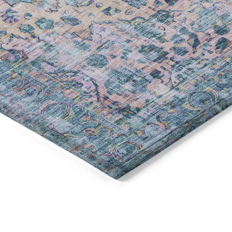 Denim Blue Synthetic Rectangular Washable Rug 30" x 20"