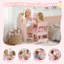 Ensemble de coiffeuse pour enfants avec lumières, ensemble de coiffeuse et de coiffeuse pour filles Princess, bureau de coiffeuse pour tout-petit avec bibliothèque ouverte, armoire de rangement et tablettes, tabourets