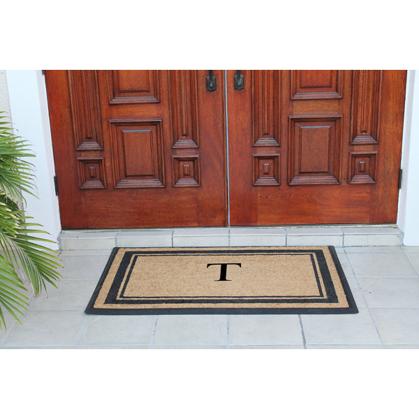 Butters Flocked Natural Rubber & Coir Doormat, 30x48, Picture Frame Monogrammed Door Mat for Front Door Corrigan Studio Letter: D