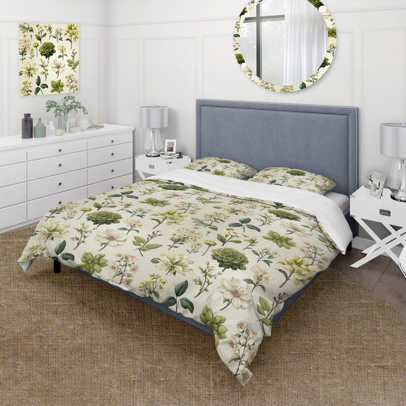 Ensemble de housse de couette Vintage Greens III - Plants, Housse de couette pour grand lit et 2 taies décor