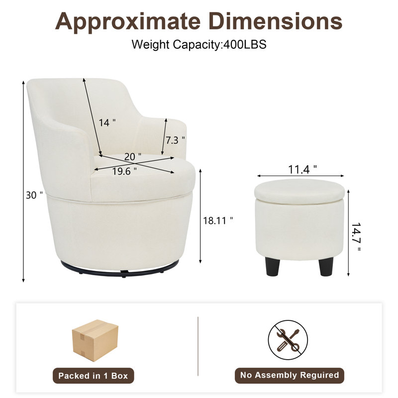 360° Modern Swivel Barrel Chair with Storage Ottoman, Beige
