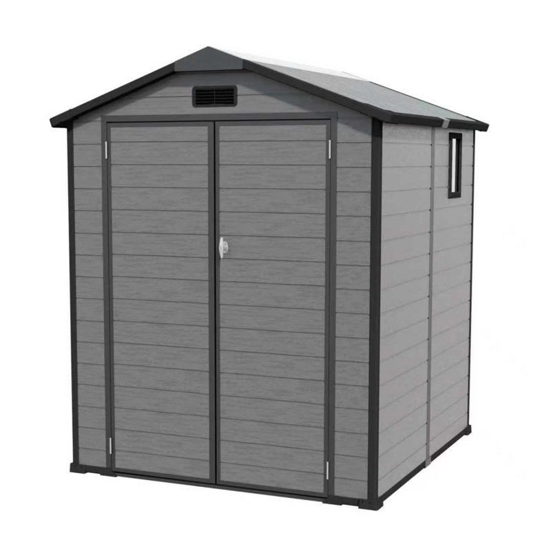 72-Inch Plastic Outdoor Storage Shed - Lockable Resin Tool Shed With Window And Floor Panel, Dark Gray