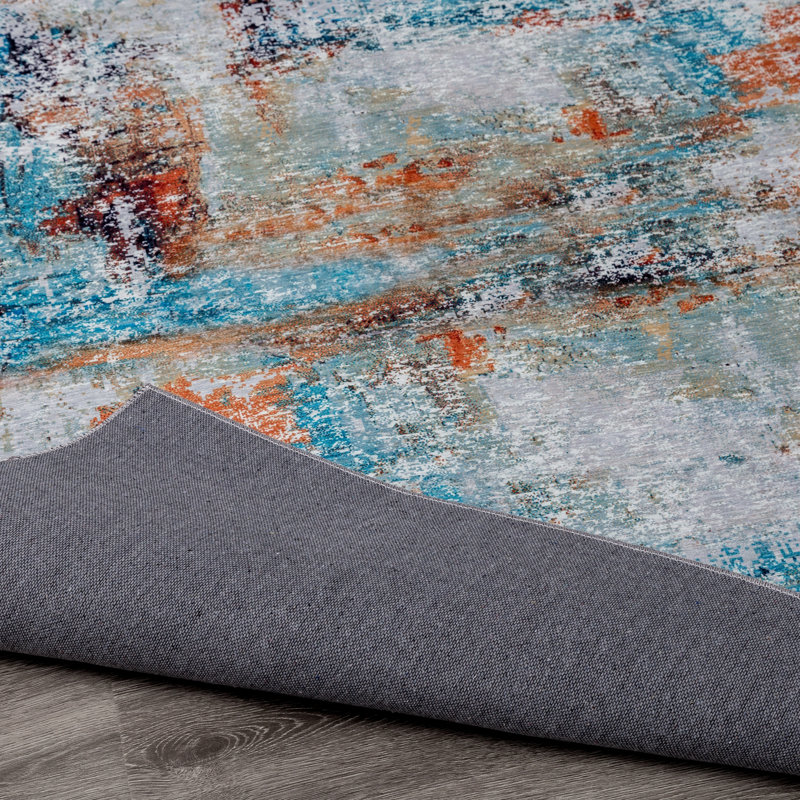 Abstract Area Rug in Blue, Rectangle 7'6" x 9'6"