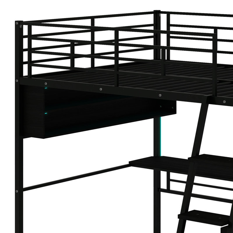 Aryela Metal Loft Bed With LED, Desk