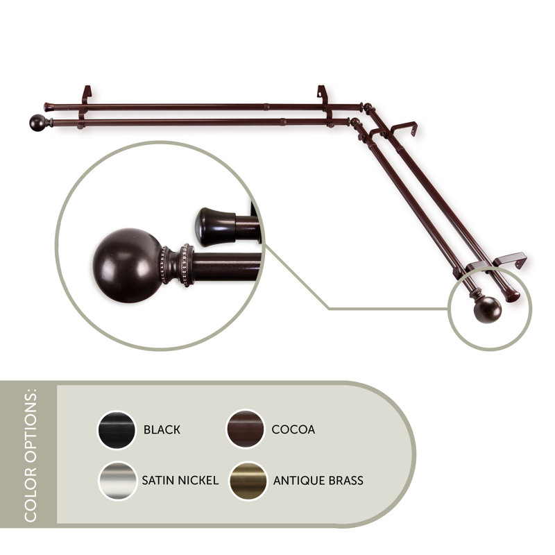 Hatfield Adjustable Double Curtain Rod, 48" - 84", Cocoa