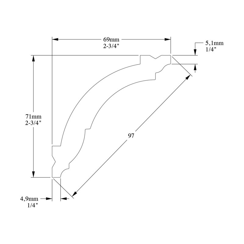 Moulure couronnée H 2 3/4 po x l 78 po x P 2 3/4 po