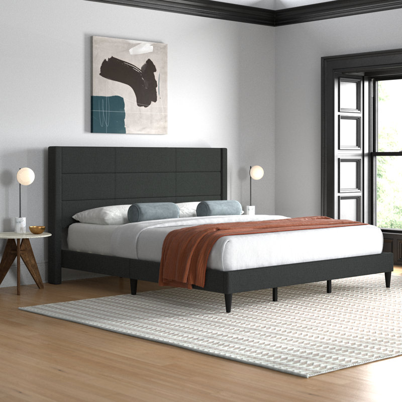 Chanee Upholstered Wingback Bed, Gray, King