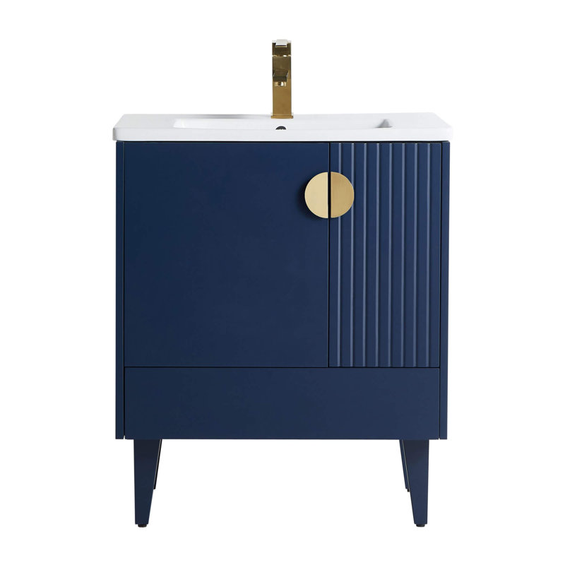 Ensemble de meuble-lavabo simple 30 po Saimah, Laiton satiné, Bleu marine