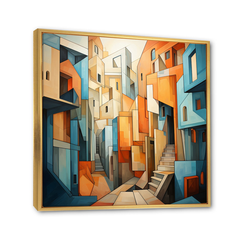 «Cubism Art Multidimensional V - Cubism», reproduction sur toile encadrée, H 16 po x l 16 po x P 1 po, Cadre flottant doré