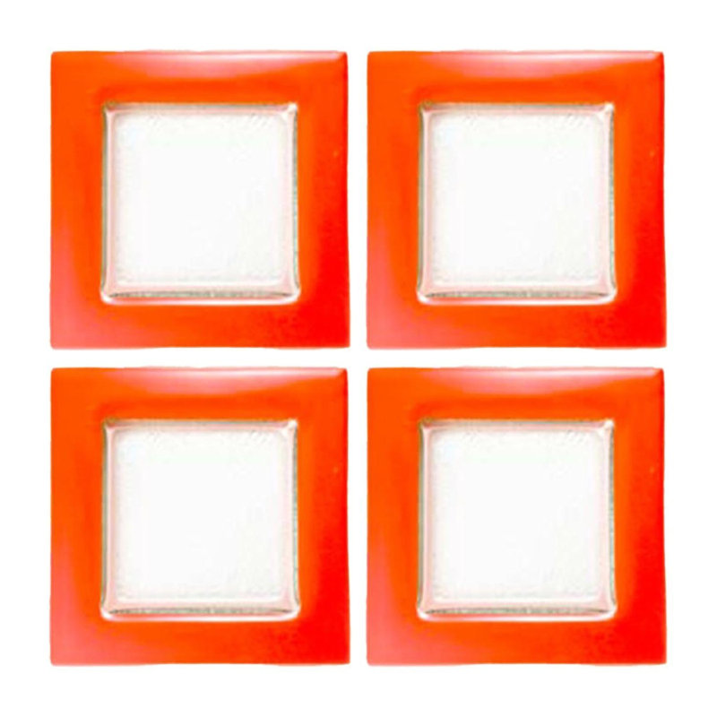 Ensemble de 4 assiettes carrées en verre 6 po x 6 po, Orange