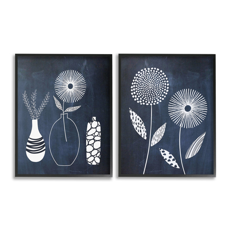 «Structured Flowers On Blue Single Frame» par Lisa Nohren, 2 pièces sur toile, H 30 po x l 24 po