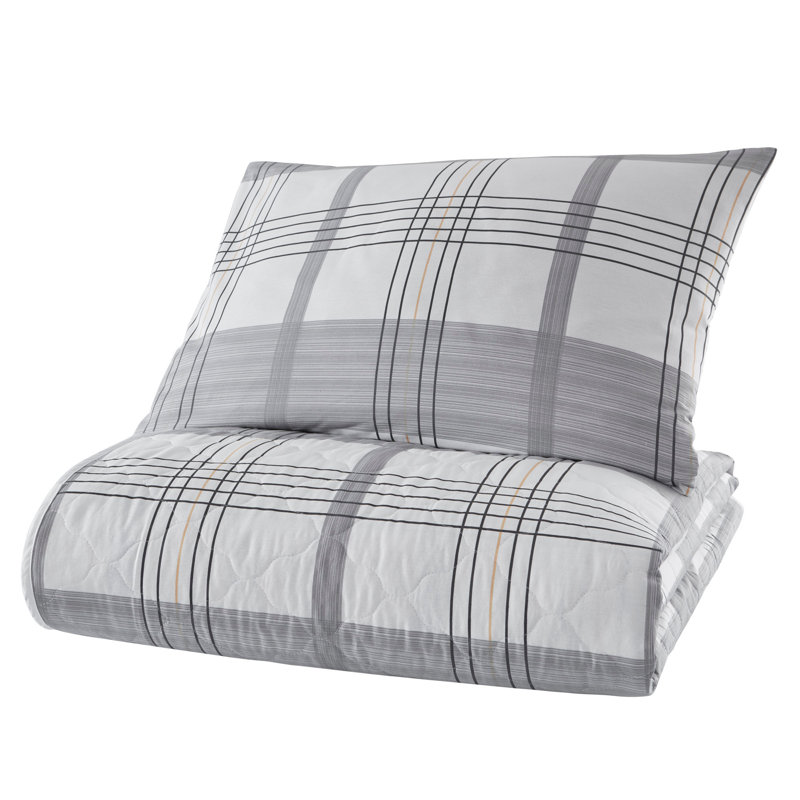 Ensemble de couvre-lit 100% coton gris / blanc Granado, Couvre-lit 71 po x 89 po + 1 taie d'oreiller stand