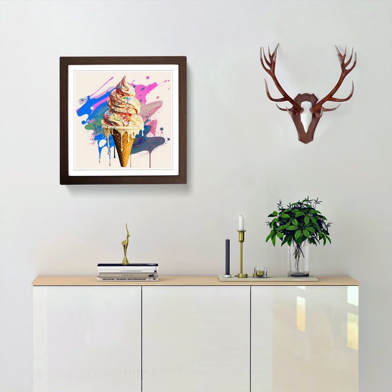 Ice Cream Gestural 1 Piece Single Picture Frame Wall Art, Walnut