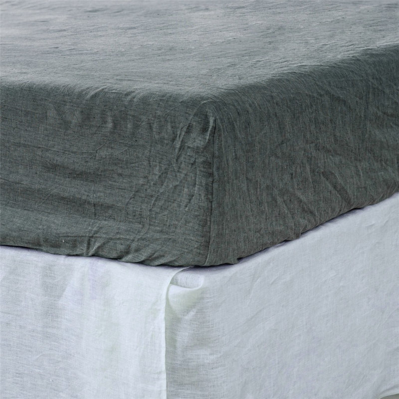 Drap-housse en lin gris ardoise