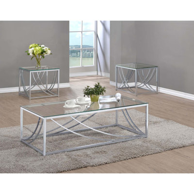 Ensemble de tables basses élégantes en verre trois pièces pour les salons modernes