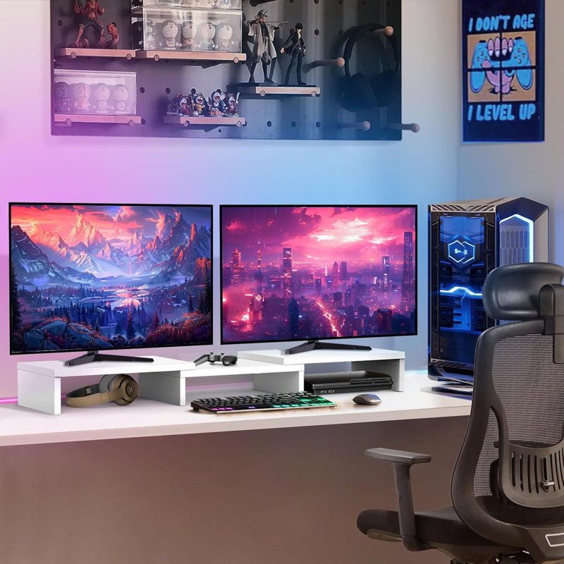 Pieds de support de moniteur réglables en bois, Blanc