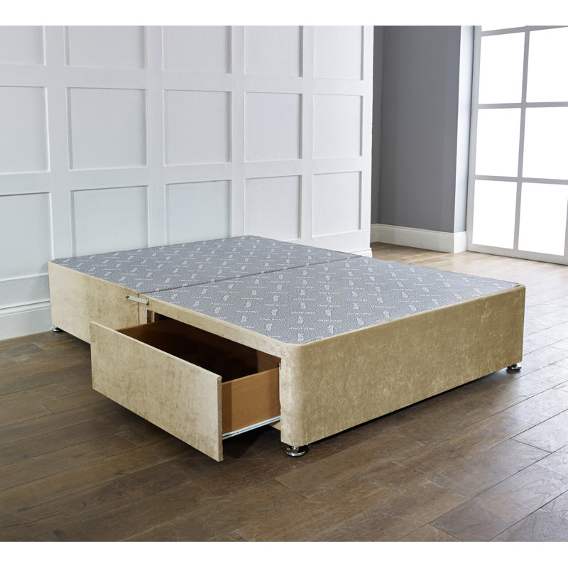 Navreen Divan Bed Set With 20" Plain Headboard, Cream, Super King (6'), 2 Drawers