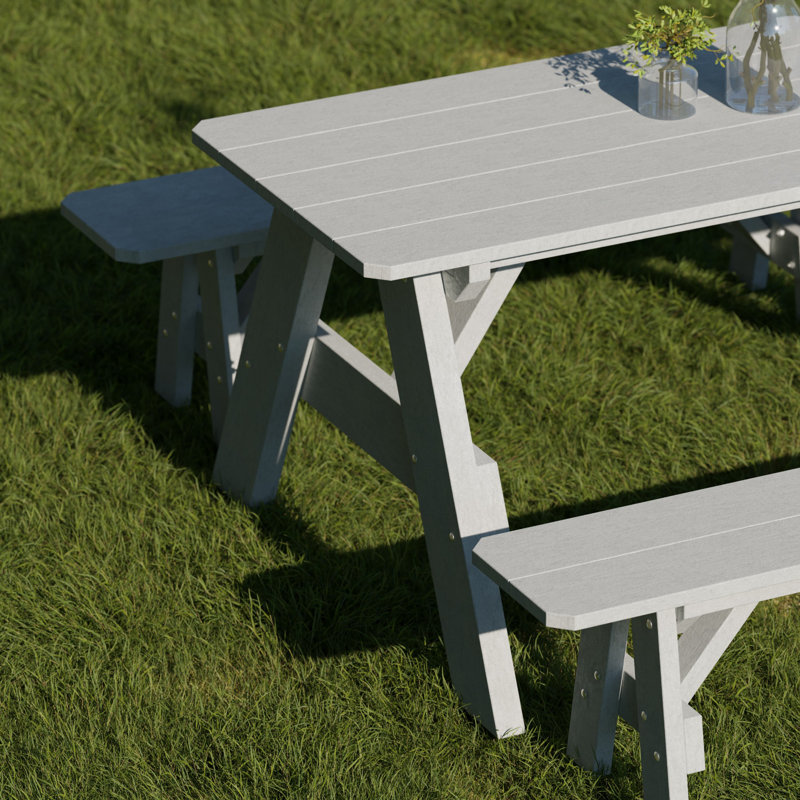 Heritage 72" Picnic Table With Detached Benches, Light Gray