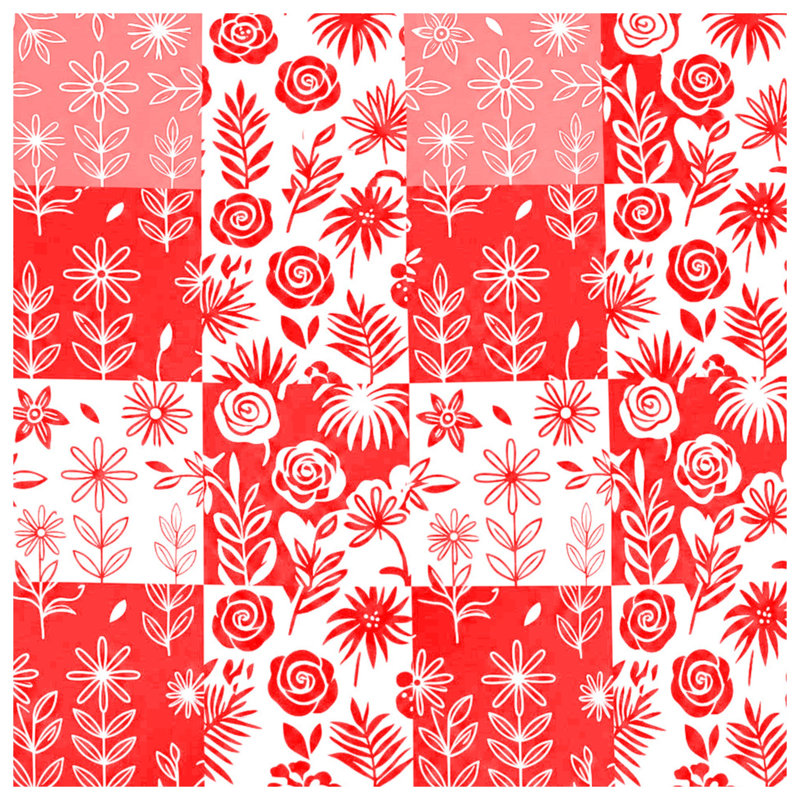 Red Floral Patchwork Double Sided Throw Pillows, 14 x 14 inches