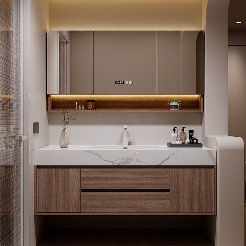 Armoire de salle de bain de style américain, H 21,7 po x l 51,2 po x P 19,7 po, Brun