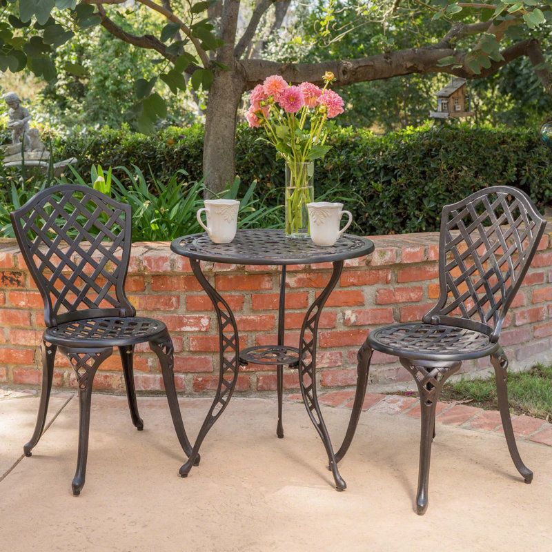 Ensemble bistro 3 pièces, table à cadre courbé en aluminium et 2 chaises d'appoint