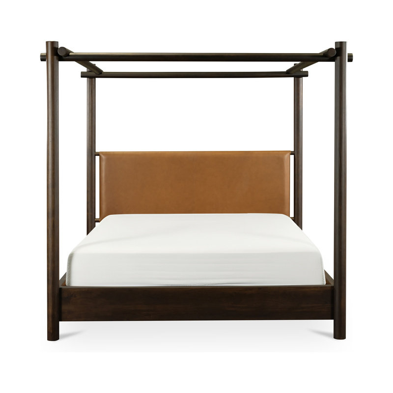 Devin Leather Canopy Bed, Beige, Queen