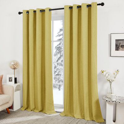 Faux Linen 100% Blackout Thermal Insulated Noise Reducing Grommet Curtains (Set of 2)