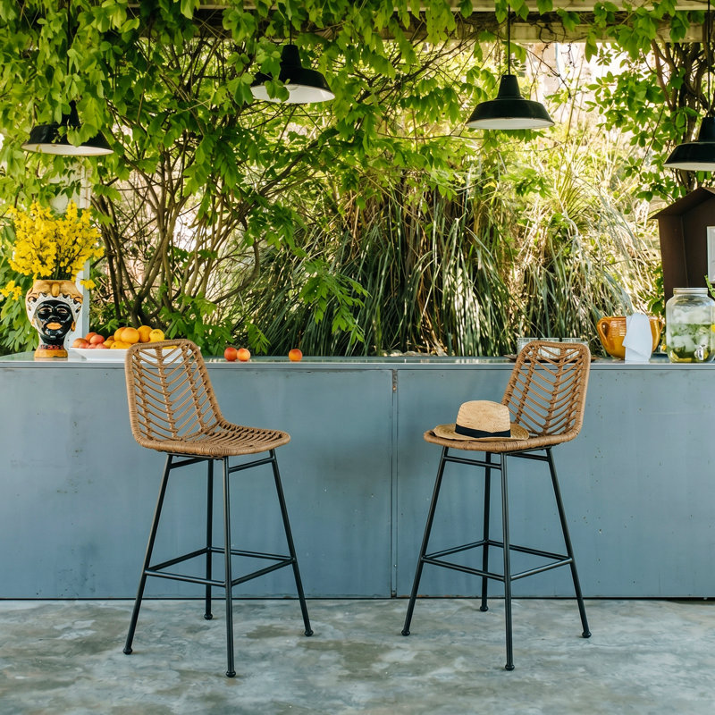 Enloe Wicker Outdoor 28.75'' Bar Stool, 2, Light Brown