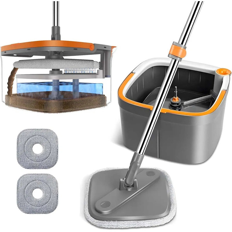 Spin Mop And Bucket System With Clean/dirty Water Separation, 360° Rotating Mop Head, Adjustable Stainless Steel Handle, 4 Reusable Microfiber Pads For Hardwood, Tile, Laminate Floors
