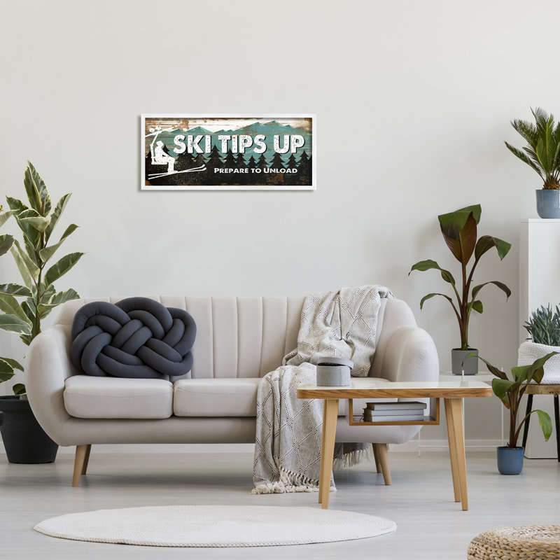 «Ski Tip Up Préparez-vous à décharger» - Impression sur toile, Giclée encadrée blanc bord de mer, H 30 po x l 13 po