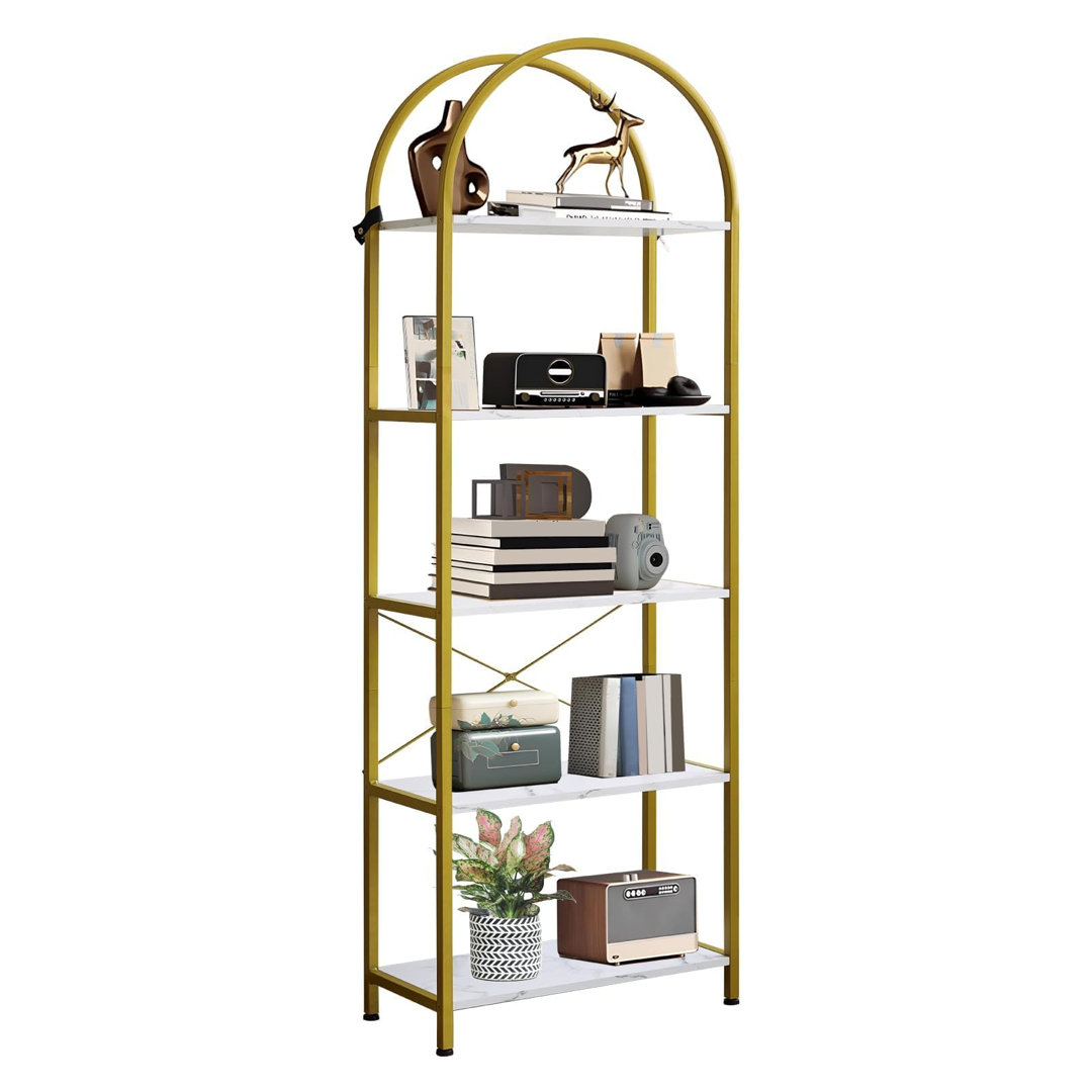 Arched Display Bookshelf, Tall Standing Bookshelves with Metal Frame,Modern Open Storage Shelf Display Rack for Bedroom, Living Room, Home Office
