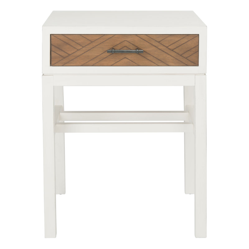 Table de bout en bois massif avec rangement Peters, Blanc/brun