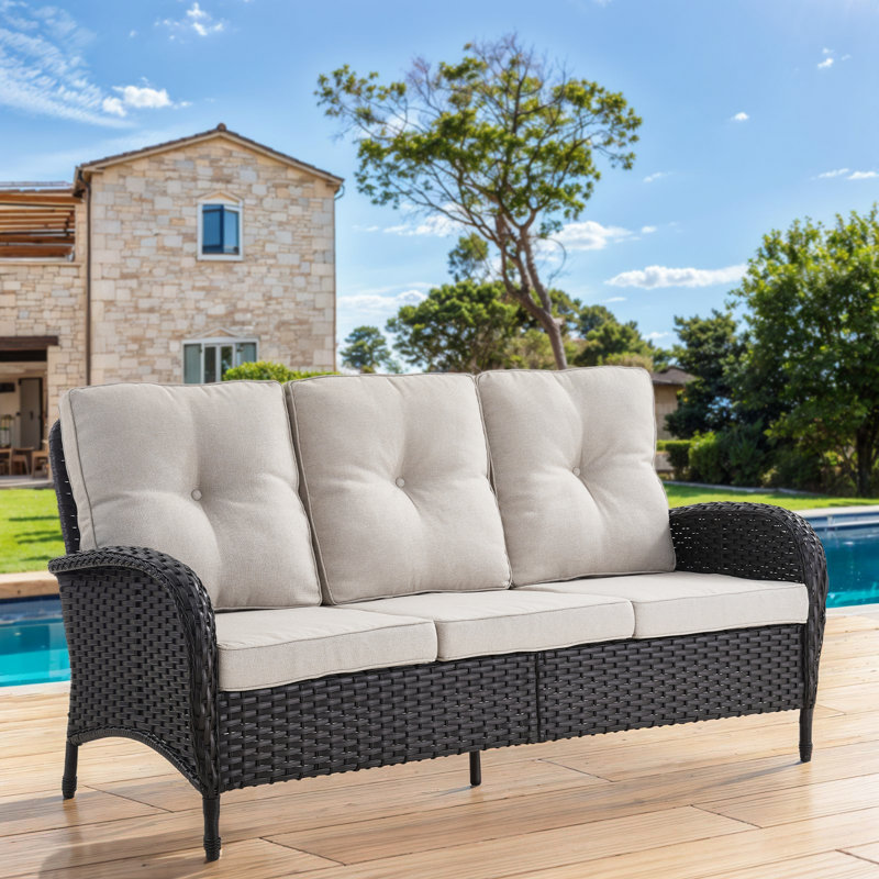 Valierius High-Quality 3-Seat Outdoor Wicker Sofa With Professional Outdoor Cushions - Durable, Comfortable Design For Patios, Gardens, And Porches