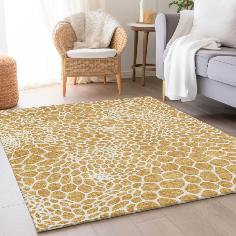 Tapis doré Prisco lavable à la machine de qualité supérieure, Rectangle 2 pi 6 po x 3 pi 10 po