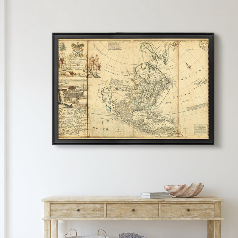Antique Map of America II - reproduction d'art sur toile encadrée, H 22,5 po x l 30,5 po x P 1,5 po, Noir