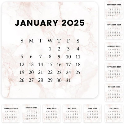 Neutral Marble Small Month Planner Labels Mini Square 24 For 2025 12 For 2026 Calendar 4 Note Pack