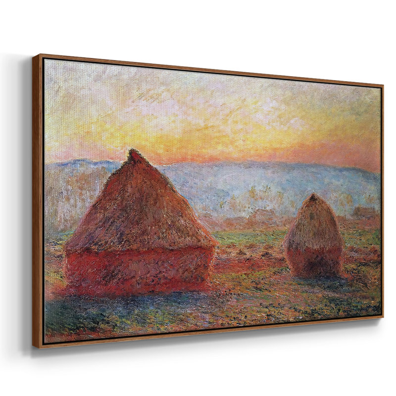 «Grainstacks at Giverny, Sunset, 1889», reproduction sur toile flottante, H 25 po x l 37 po x P 2 po, Noyer