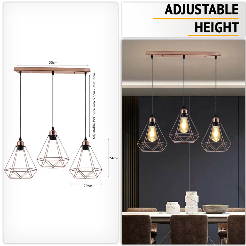Palombo 3 - Light Rosegold Kitchen Island Pendant, Yes