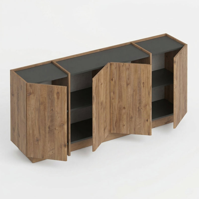 Buffet de 71 po de largeur et console polyvalente Renwick, Pin, Anthracite