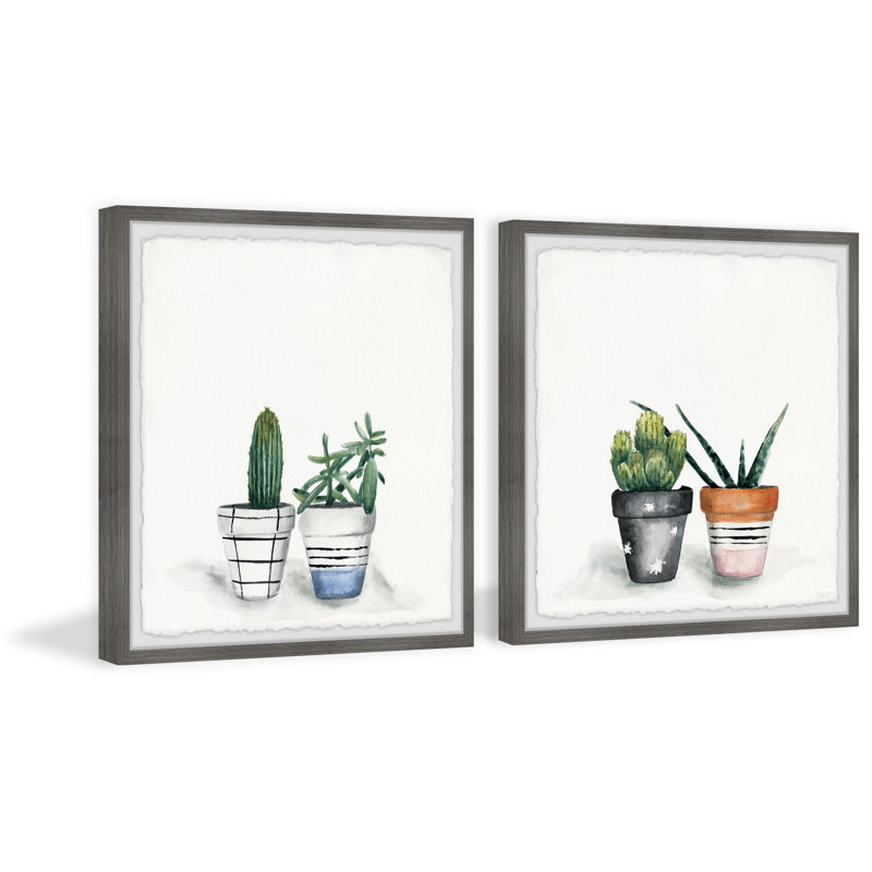 Decorated Cactus Pots by Parvez Taj - 2 Piece Single Picture Frame Painting Set, 81" H x 81" W x 3.81" D
