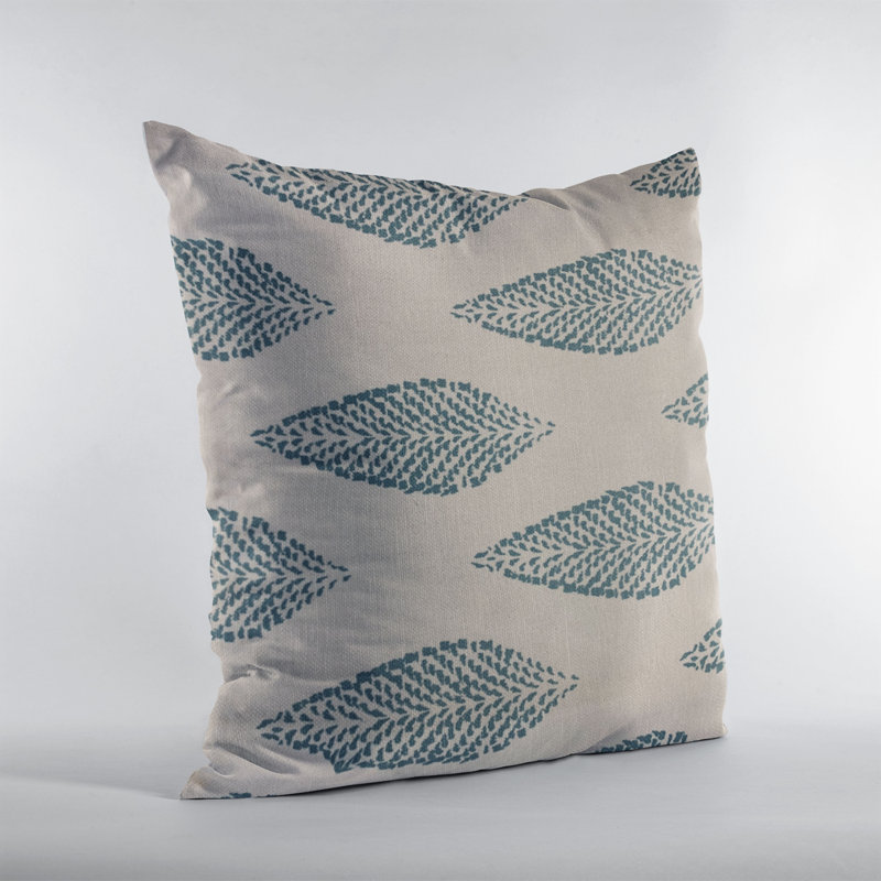 Large Leafs Linen Blend Floral Indoor / Outdoor Pillow Cover & Insert, 24" x 24", Beige, Blue