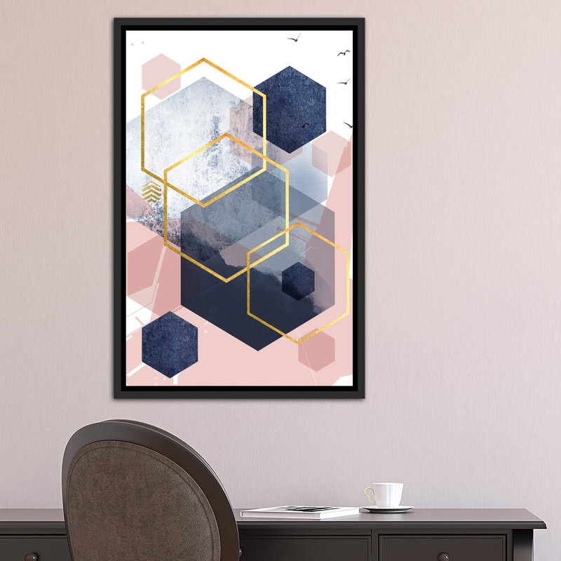 «Abstract Navy Blush Gold I» par Urban Epiphany - impression d'art graphique, H 40 po x l 26 po x P 1,5 po