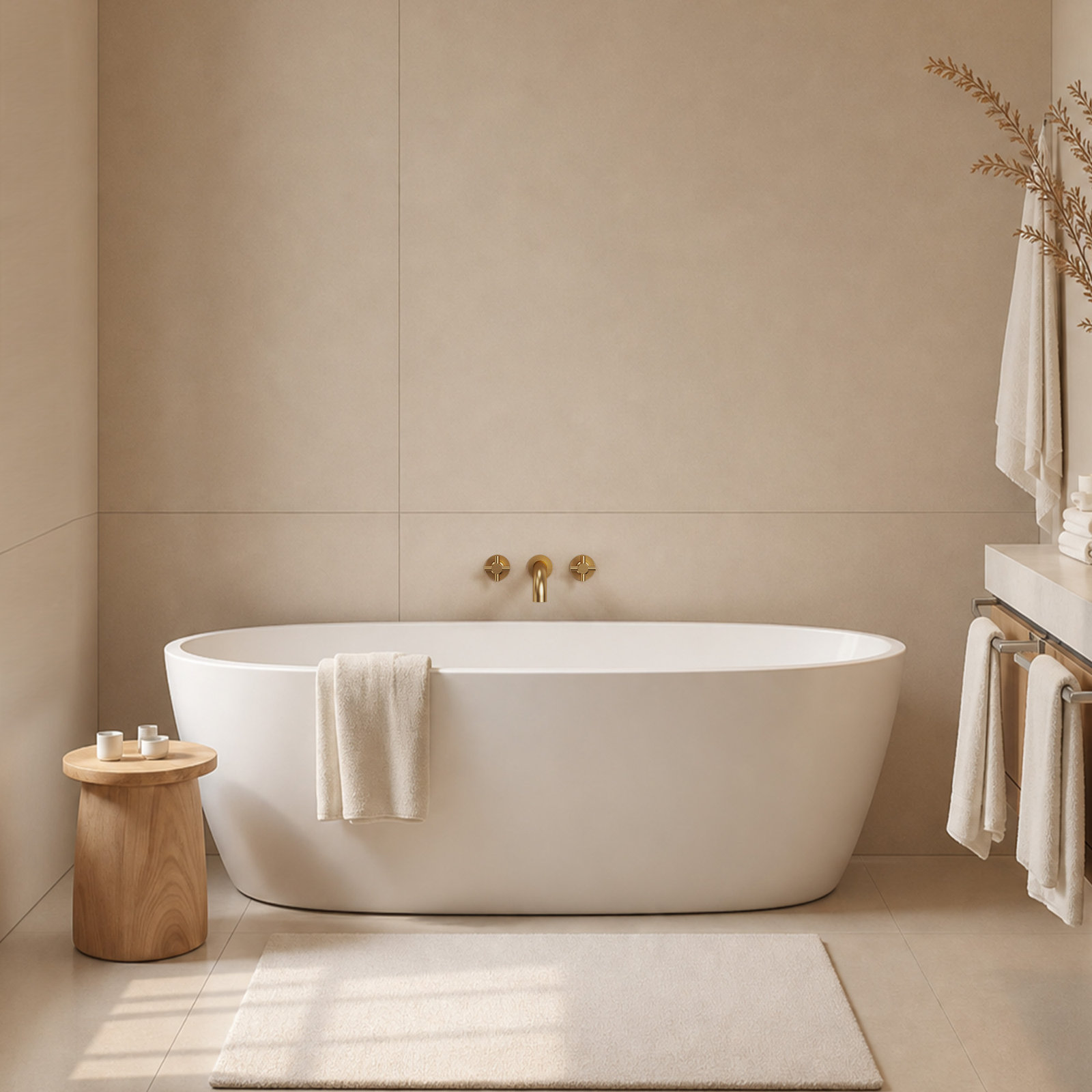 Wall-Mounted High-Flow Tub Filler Set, Brushed Gold