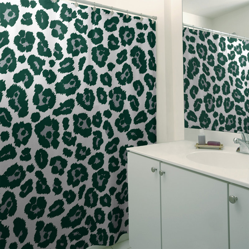 Ensemble de rideau de douche 2 pièces à imprimé animal, Blanc / Vert foncé