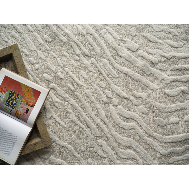 Entro Handmade New Zealand Wool Silver/Ivory Area Rug, Rectangle 4' x 6'