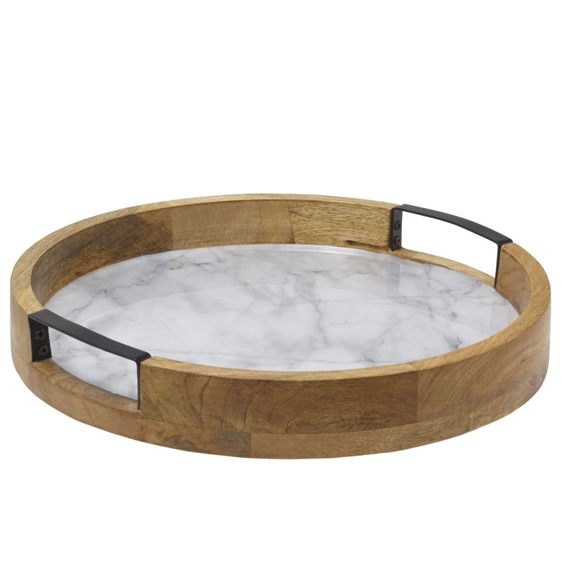 Gray Marble Lazy Susan with Wrought Iron Handles