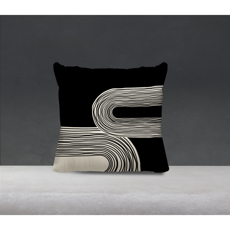 Cassie Abstract Outdoor Reversible Throw Pillow, Black/Cream/Black, 19"H x 19"W