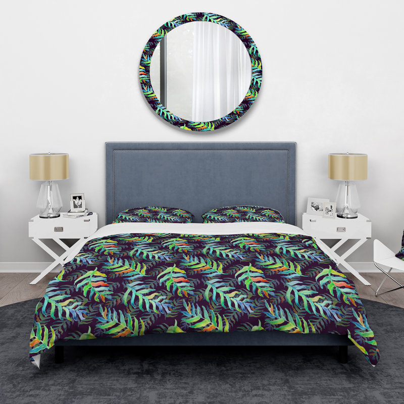 Summer Tropical Vibrant Leaves I - Ensemble de housse de couette traditionnel - Microfibre de polyester